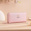 Pink long wallet for women with double zipper design, fashion PU leather clutch bag. - Pink