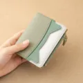 Mini contrast color leather wallet for women compact card holder coin purse green white - Green