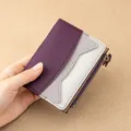 Women fashion color-block mini wallet, compact cute student coin purse with card slots. - Purple