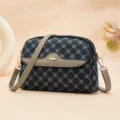 Women monogram crossbody bag, stylish retro messenger bag with metal logo, versatile small bag. - Black