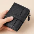 Black short women wallet, two-fold PU leather card holder with zipper coin purse, stylish. - Litchi Texture Style (YN-73) / Black