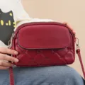 Red quilted crossbody bag for women, stylish solid shoulder bag with adjustable strap. - Red