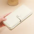 Elegant long women's wallet with zipper and snap button, multi-card holder daily purse. - White