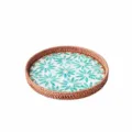 Round woven rattan tray with shell mosaic inlay for stylish living room home decor service. - Round Pattern Tray / Small (30CM)