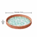 Rattan round tray with turquoise shell mosaic, 35cm diameter home decorative serving plate. - Round Pattern Tray / Large (35cm)