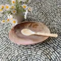 Natural seashell spoon and shell dish set, exquisite dessert tableware for home afternoon tea. - White Floral / 16cm