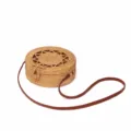 Ronde Rattan Schoudertas, Bruine Leren Band, Vintage Stijl Geweven Zomer Handtas - Zonnebloem Stijl met Strik