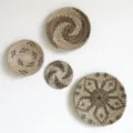 Natural seagrass woven hanging baskets wall decor set, bohemian style round woven plates for home. - Black and White Woven Hanging Plates 4-Piece Set