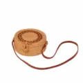 Ronde rotan crossbody tas voor dames, vintage stro schoudertas met lederen schouderband. - Gevlochten Stijl met Strik