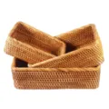 Panier de rangement en rotin tressé à la main, organiseur de bureau rectangulaire empilable. - Ensemble Rectangle 3 Pièces