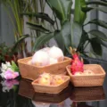 Panier de fruits en rotin boite de rangement de bureau, plateau tisse pour salon. - Ensemble de 3 Pièces Carré à Grande Ouverture