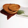 Corbeille à fruits ronde en rotin tressé à la main pour rangement cuisine et déco moderne - Corbeille de Fruits Bord Peu Profond Ensemble de 3 Pièces