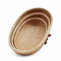 Corbeille de fruits en rotin naturel, plateau de rangement ovale pour table de salon et collations. - Ensemble de 3 Pièces en Bambou Fin Ovale