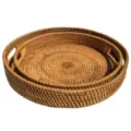 Panier de fruits rond en rotin tisse et plateau de rangement pour la table basse. - Plateau Double Oreille en Rotin Corbeille Ovale Ensemble 2 Pièces