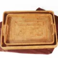 Plateau de rangement en rotin tisse panier decoratif rectangulaire pour salon et maison - Plateau Plat à Double Oreille en Rotin Ensemble de 2 Pièces