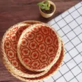 Ensemble de corbeilles à fruits tissées, plateau de rangement rond en rotin pour bureau. - Plat à Fruits Fond Floral Tissé en Bambou Ensemble de 3 Pièces