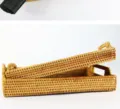 Panier de rangement en rotin tressé table basse corbeille à fruit organiseur de bureau - Plateau à Thé avec Poignées Ensemble de 2 Pièces