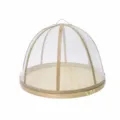 Detail view of the bamboo woven food cover, showing mesh net and size dimensions clearly. - Diameter 35cm x Height 26cm