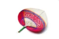 Detailed view of traditional handmade bamboo woven fan with colorful geometric patterns. - Colorful Large Red (Fine Woven)