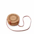 Round rattan straw shoulder bag vintage woven crossbody beach bag with brown leather strap - Circle Style 1