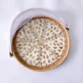 Handmade woven rattan fruit basket with shell inlay and mesh cover for home daily use. - Willow Leaf Shell Mesh