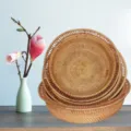 Panier de fruits en rotin lot de 3 corbeille tressée de rangement pour salon et cuisine - Corbeille de Fruits Creuse en Dentelle Ensemble de 3 Pièces