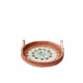 Rattan woven tray with wooden handles and seashell mosaic bottom, diameter 22cm height 3cm - Small (Diameter 22cm)