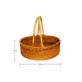 Small woven rattan fruit storage basket, oval organizer with double handles for home use. - Small (27x9cm)