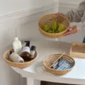 Hand-woven rattan storage basket, hollow fruit tray and snack organizer for home decor detail. - Three-Piece Set