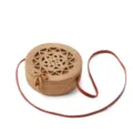 Round rattan straw shoulder bag with leather strap, boho beach woven crossbody handbag. - Sunflower Circle