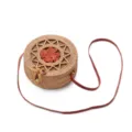 Round Bali rattan straw shoulder bag with leather strap, summer beach woven handbag for women. - Sunflower Medium Floral