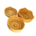 Natural rattan woven fruit basket set of 3, wave edge decorative storage tray for living room. - Wave Style (Beige Dark Red And Black)