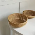 Handmade Rattan Woven Storage Basket Natural Wicker Fruit Bread Tray Tabletop Organizer - L