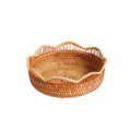 Handmade Natural Rattan Woven Lace Hollow Fruit Basket Round Storage Tray Living Room Decor - Scalloped Edge Fruit Basket / Medium (24x8cm)
