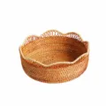 Woven Rattan Fruit Basket 27cm Scalloped Edge Wicker Storage Bowl for Living Room Nut Candy - Scalloped Edge Fruit Basket / Large (27x11cm)