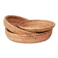 Handcrafted round autumn rattan woven fruit basket set of three for home living room storage. - Three-Piece Set