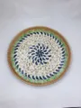 Handmade rattan woven decorative tray featuring colorful mosaic and natural shell inlay design. - 35 cm 0.55 kg