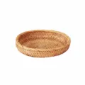 Round rattan woven fruit basket, shallow decorative serving tray, 21cm diameter, 4cm height. - M