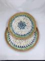 Round rattan woven tray with iridescent shell mosaic inlay for home living room decor variant. - 2 Piece Set 0.9kg