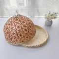 Couvercle de nourriture en bambou tissé à la main traditionnel avec plateau, corbeille anti-poussière. - Couvercle 24cm + Plateau 26cm / Marron