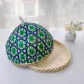 Couverture de nourriture en bambou faite main avec plateau, panier vert violet pour cuisine. - Couvercle 24cm + Plateau 26cm / Vert