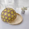Couverture de nourriture en bambou faite main avec plateau pour la table de cuisine. - Couvercle 24cm + Plateau 26cm / Jaune