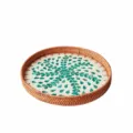 Nordic rattan shell tray round decorative serving tray for tea and fruit display use. - Large (Diameter 35cm) / Natural Color