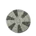 Round natural straw woven thermal insulation mat for kitchen pot, bowl and kettle holder. - Black and White