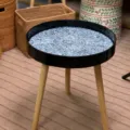Modern mother-of-pearl mosaic accent coffee table with solid wood legs for living room. - Black Seashell Round Coffee Table
