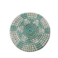 Woven straw placemat round heat resistant pad for kitchen pots dishes and hot kettles home - Green/White