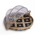 Panier rond traditionnel en bambou avec couvercle en filet blanc pour sécher les aliments. - Noir 30cm / Noir