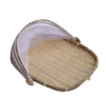 Cesta de mimbre de bambú tejida con cubierta de malla para secado y almacenamiento de alimentos. - Rectangular (34x28cm) / Color Original