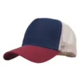 Gedetailleerd overzicht van de ademende mesh-honkbalpet, tweekleurige panelen en rand. - Verstelbaar (56-58cm) / Bordeauxrood Marineblauw en Beige Net