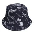 Zwarte graffiti vissershoed voor heren en dames, trendy streetwear zonbescherming emmerhoed. - 14#